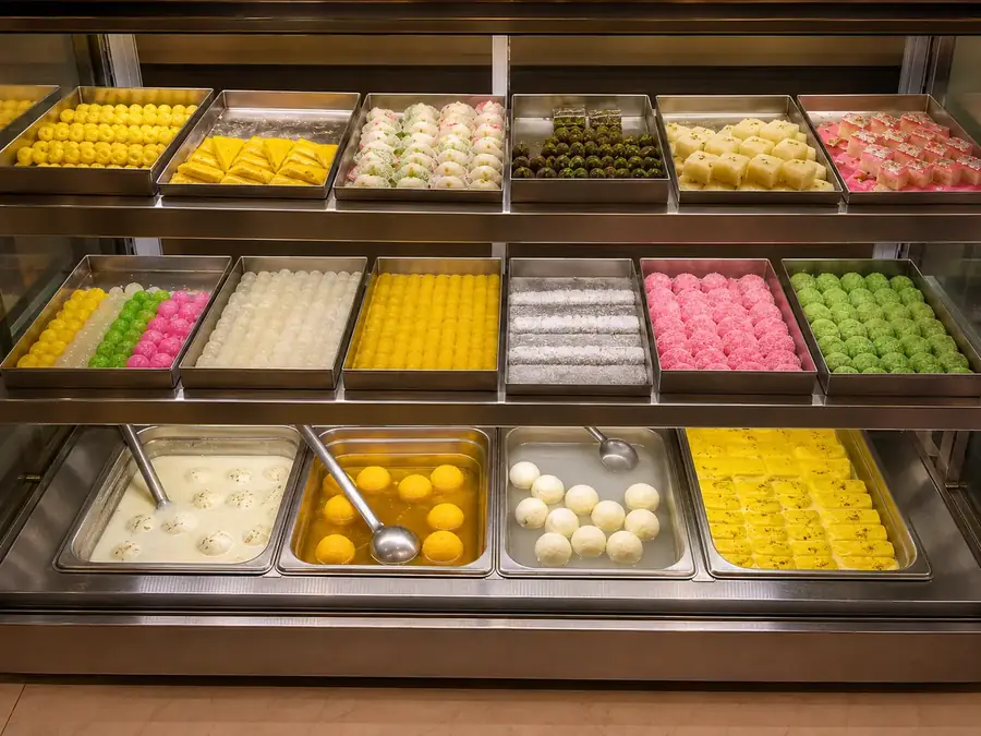 Banke Bihari colourful sweets counter